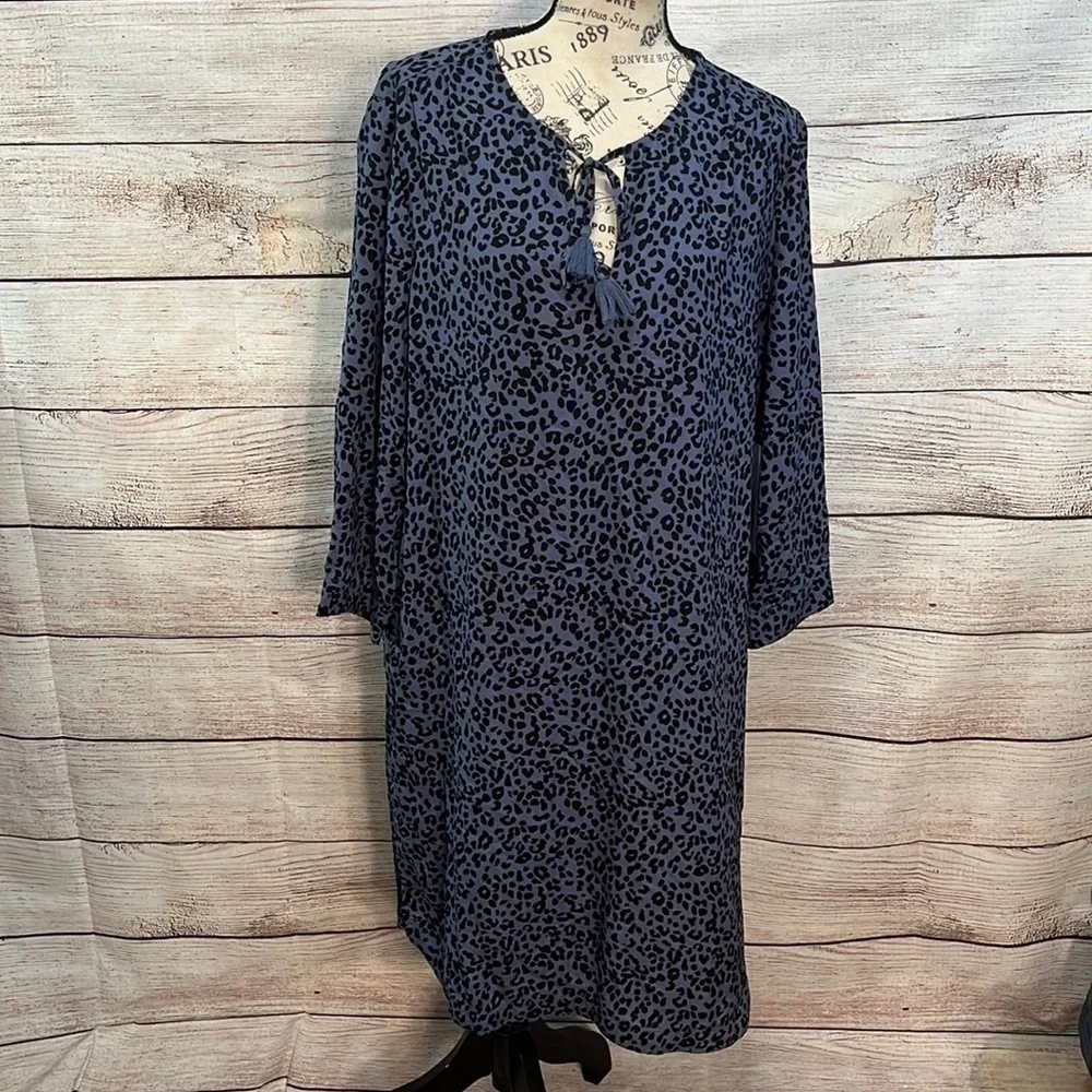 BeachLunchLounge Riley Dress Blue Leopard Animal Print NWT Belt Size Large